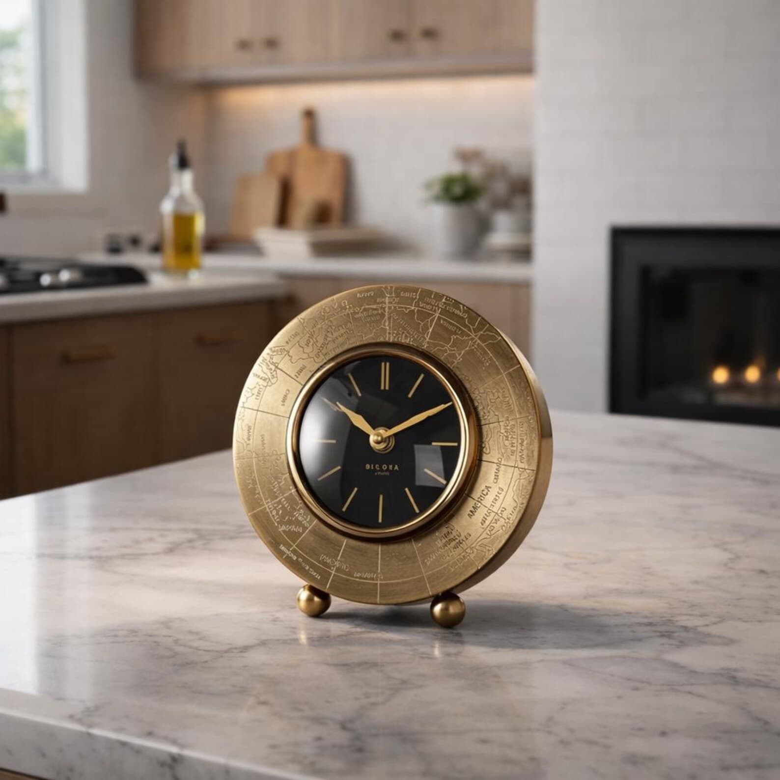 Wood+Brass Desk Clock
